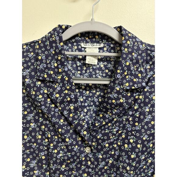 Vtg 90s Wit & Wisdom Women’s M Floral Button Front Dress Navy Cotton USA - Picture 5 of 6